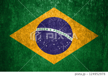 Brazil state flag on a metal surface. Dirty grunge Brazil flag. Brazil state flag on a metal surface. Dirty grunge Brazil flag. 124952978
