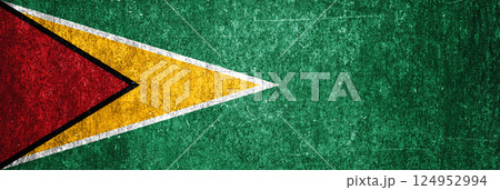 Guyana state flag on a metal surface. Banner of dirty grunge Guyana flag. 124952994