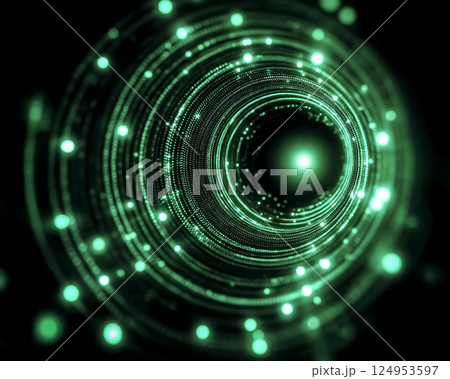 緑色のパーティクルのトンネルのイメージ素材 124953597