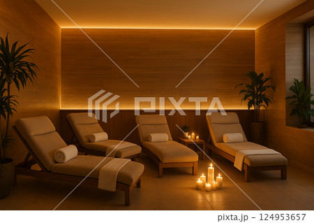 ラグジュアリーなスパの落ち着いたリラクゼーション空間 124953657
