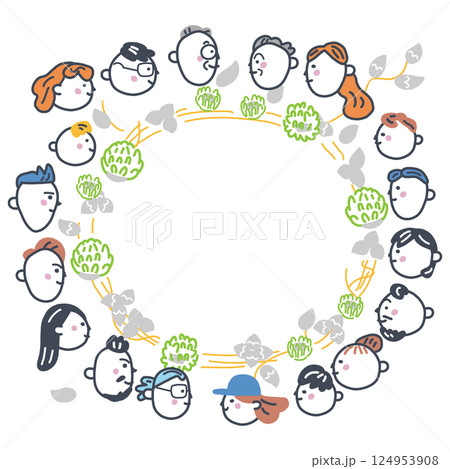クローバーの輪と日本人と在日外国人　横顔　在日外国人シリーズ　ストックイラスト素材 124953908