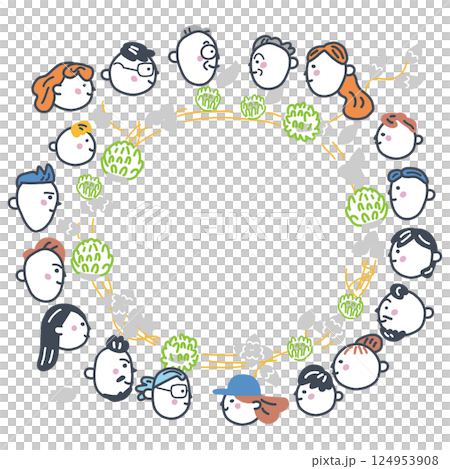 クローバーの輪と日本人と在日外国人　横顔　在日外国人シリーズ　ストックイラスト素材 124953908