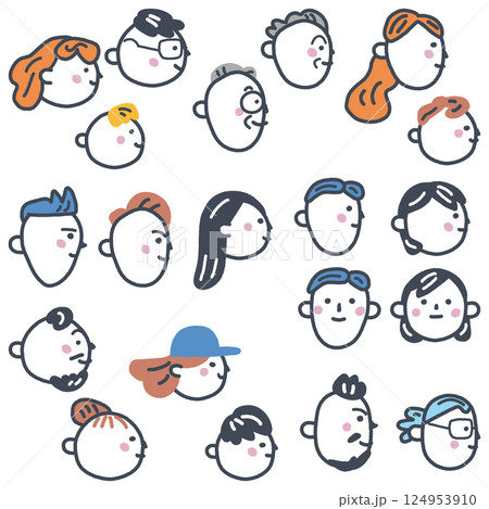 日本人と在日外国人　横顔　在日外国人シリーズ　セットのストックイラスト素材 124953910