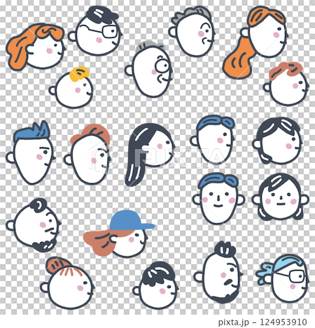 日本人と在日外国人　横顔　在日外国人シリーズ　セットのストックイラスト素材 124953910