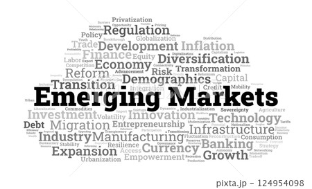 Emerging Markets Word Cloud. Key Terms for Economic Development and Growth Insights 124954098