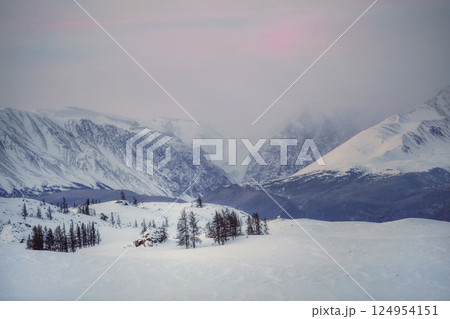 Twilight mountains covered with snow. Twilight mountains covered with snow. 124954151