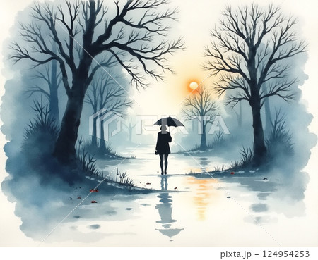 雨の日に傘をさす女性 124954253