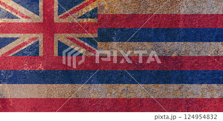Hawaii State Flag. Dirty Hawaii state flag on rusty metal surface. Hawaii State Flag. Dirty Hawaii state flag on rusty metal surface. 124954832