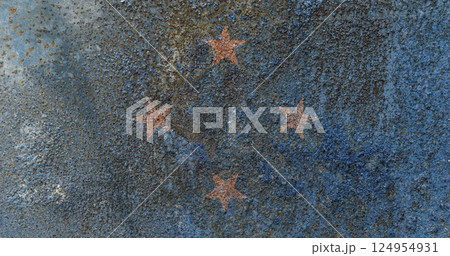 Micronesia State Flag. Dirty Micronesia flag on metal surface. 124954931