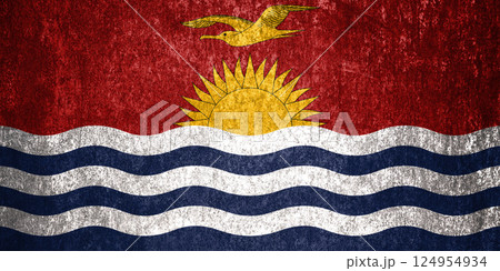 Kiribati State Flag. Dirty Kiribati flag on metal surface. Kiribati State Flag. Dirty Kiribati flag on metal surface. 124954934