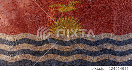 Kiribati State Flag. Dirty Kiribati flag on metal surface. 124954935