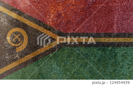 Vanuatu State Flag. Dirty Vanuatu flag on metal surface. 124954939