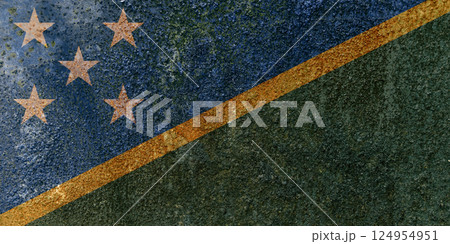 Solomon Islands Flag. Dirty Solomon Islands flag on metal surface. 124954951