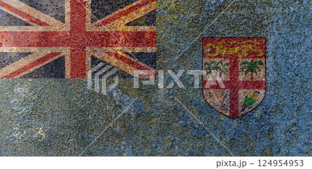 Fiji State Flag. Dirty Fiji flag on metal surface. Fiji State Flag. Dirty Fiji flag on metal surface. 124954953