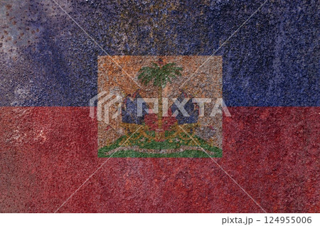 Haiti state flag on a metal surface. Dirty grunge Haiti flag. Haiti state flag on a metal surface. Dirty grunge Haiti flag. 124955006