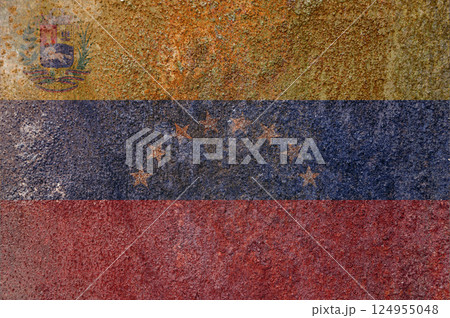 Venezuela state flag on a metal surface. Dirty grunge Venezuela flag. 124955048