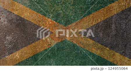 Jamaica state flag on a metal surface. Dirty grunge Jamaica flag. 124955064