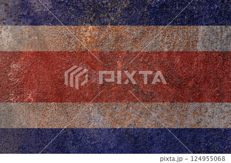 Costa Rica state flag on a metal surface. Dirty grunge Costa Rica flag. 124955068