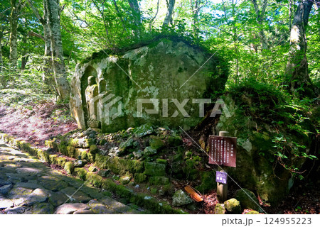 中国地方・大山隠岐国立公園・大神山神社奥宮の参道、自然石に彫られた吉持地蔵・鳥取県大山町(2) 124955223