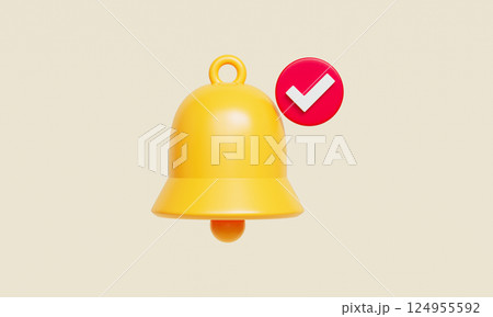 Notification Check Bell Icon. 3D Rendering 124955592