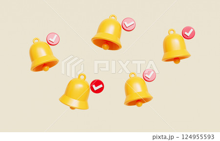 Notification Check Bell Icon. 3D Rendering Notification Check Bell Icon. 3D Rendering 124955593