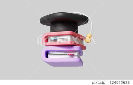 Book and Graduation Hat Icon. 3D Rendering Book and Graduation Hat Icon. 3D Rendering 124955628