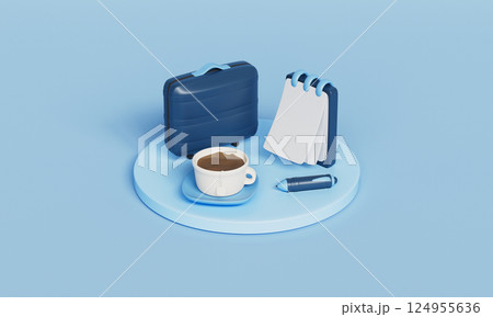 Office Icons. Briefcase, Notebook, Pen and Coffee.  3D Rendering. 124955636