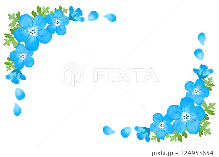 水彩タッチのネモフィラのフレーム　花　春　青色　ブルー 124955654