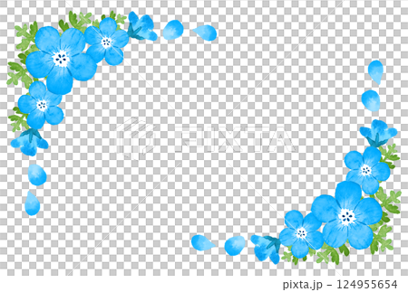 水彩タッチのネモフィラのフレーム　花　春　青色　ブルー 124955654