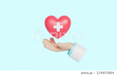Medical Cross Heart and Hand Icon. 3D Rendering. Medical Cross Heart and Hand Icon. 3D Rendering. 124955664
