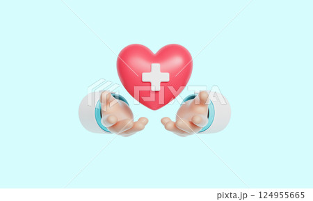 Medical Cross Heart and Hand Icon. 3D Rendering. Medical Cross Heart and Hand Icon. 3D Rendering. 124955665
