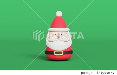 Santa Claus Roly-Poly Toy on Green Background. 3D Rendering. 124955673
