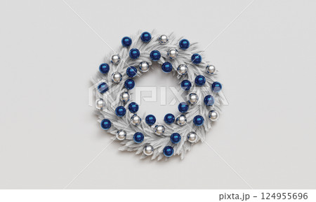 Christmas White Wreath Decoration on Wall. 3D Rendering Christmas White Wreath Decoration on Wall. 3D Rendering 124955696
