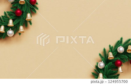 Christmas Wreath Decoration on Wall. 3D Rendering Christmas Wreath Decoration on Wall. 3D Rendering 124955700