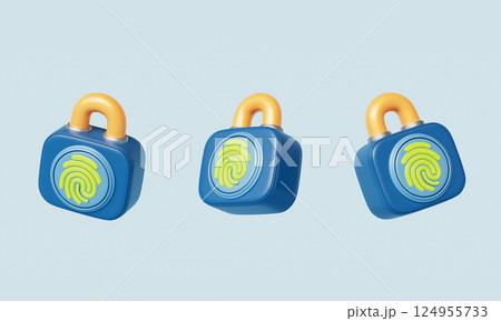 Security Lock and Fingerprint Icon. 3D rendering Security Lock and Fingerprint Icon. 3D rendering 124955733