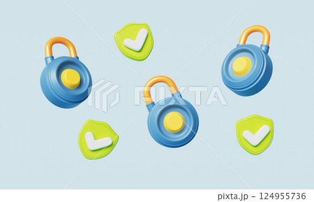 Security Lock and Check Shield Icon. 3D rendering 124955736