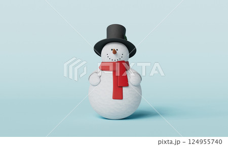 Snowman with Muffler and Hat. 3D Rendering Snowman with Muffler and Hat. 3D Rendering 124955740