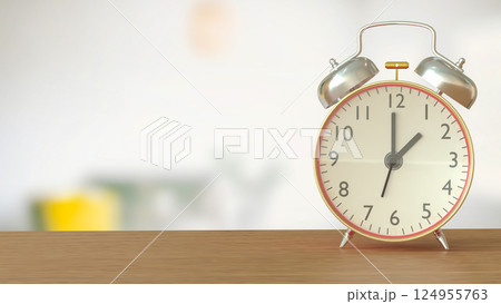 The Clock on wood table for Time concept 3d Rendering. The Clock on wood table for Time concept 3d Rendering. 124955763