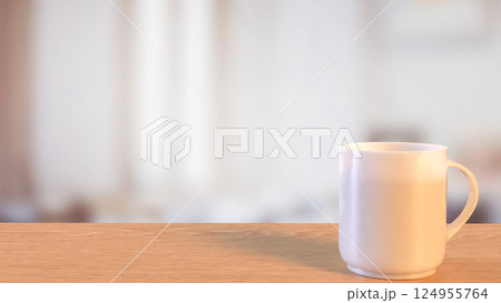 The coffee cup on wood table for hot drink concept 3d Rendering. 124955764