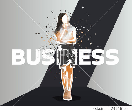 Business design, businesswoman standing, graphic design, low poly vector illustration Business design, businesswoman standing, graphic design, low poly vector illustration 124956132