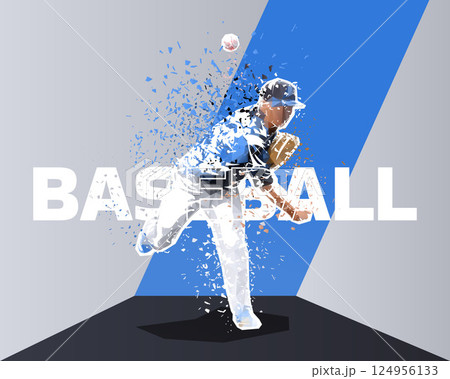 Baseball design. Sports graphic design. Baseball player low poly vector illustration 124956133