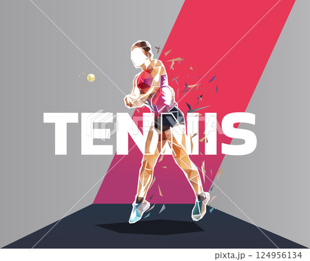 Tennis background, sports design. Female tennis player, low polygonal illustration 124956134