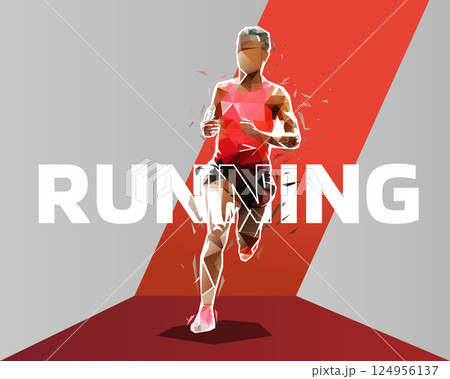 Run background, running woman, low poly isolated vector illustration. Side view. Female runner banner 124956137