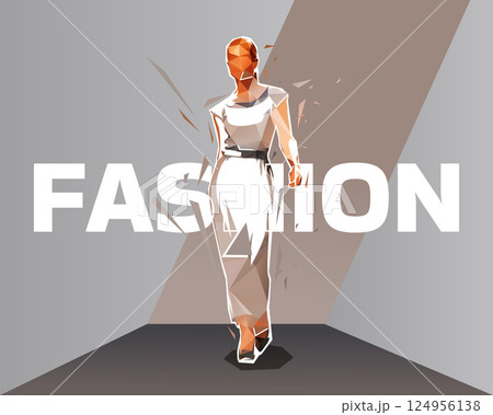 Fashion design, fashion female model caltwalk on stage. Low polygonal background 124956138