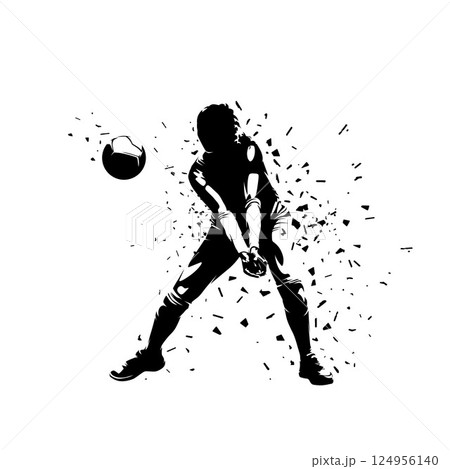 Volleyball player, woman, female team sport athlete, isolated vector silhouette 124956140