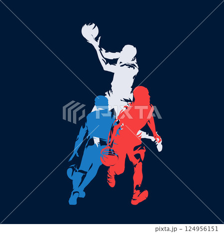 Baskeball, group of basketball players, sports fesign, isolated vector silhouette Baskeball, group of basketball players, sports fesign, isolated vector silhouette 124956151