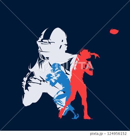 American football, group of football players, high contrast isolated vector silhouettes. Sports design 124956152