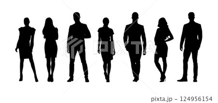 Business people, group of isolated vector silhouettes. Business men and women 124956154