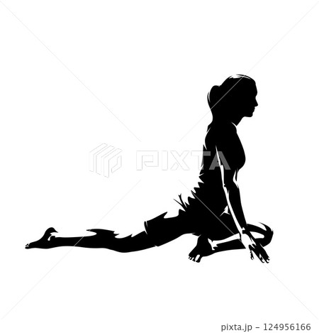 Yoga clipart, woman practicing yoga, isolated vector silhouette. High contrast illustration 124956166