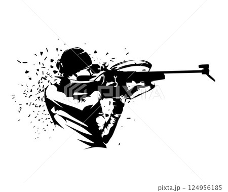 Biathlon, woman shooting, isolated vector silhouette, high contrast illustration. Winter sports clip art Biathlon, woman shooting, isolated vector silhouette, high contrast illustration. Winter sports clip art 124956185